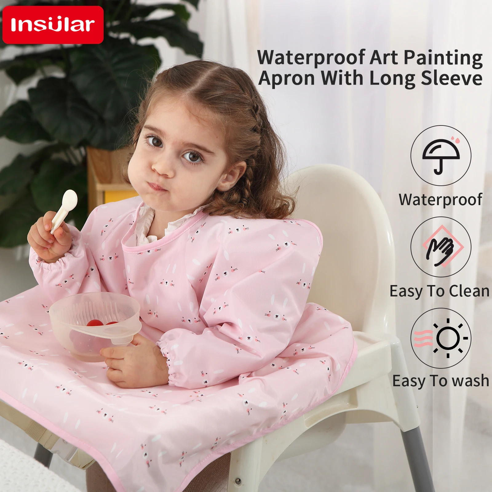 Waterproof Nylon Children's Painting Apron Art Painting Long Sleeved Reverse Dressing Cloth Cover Baby Eating Bib Toddler