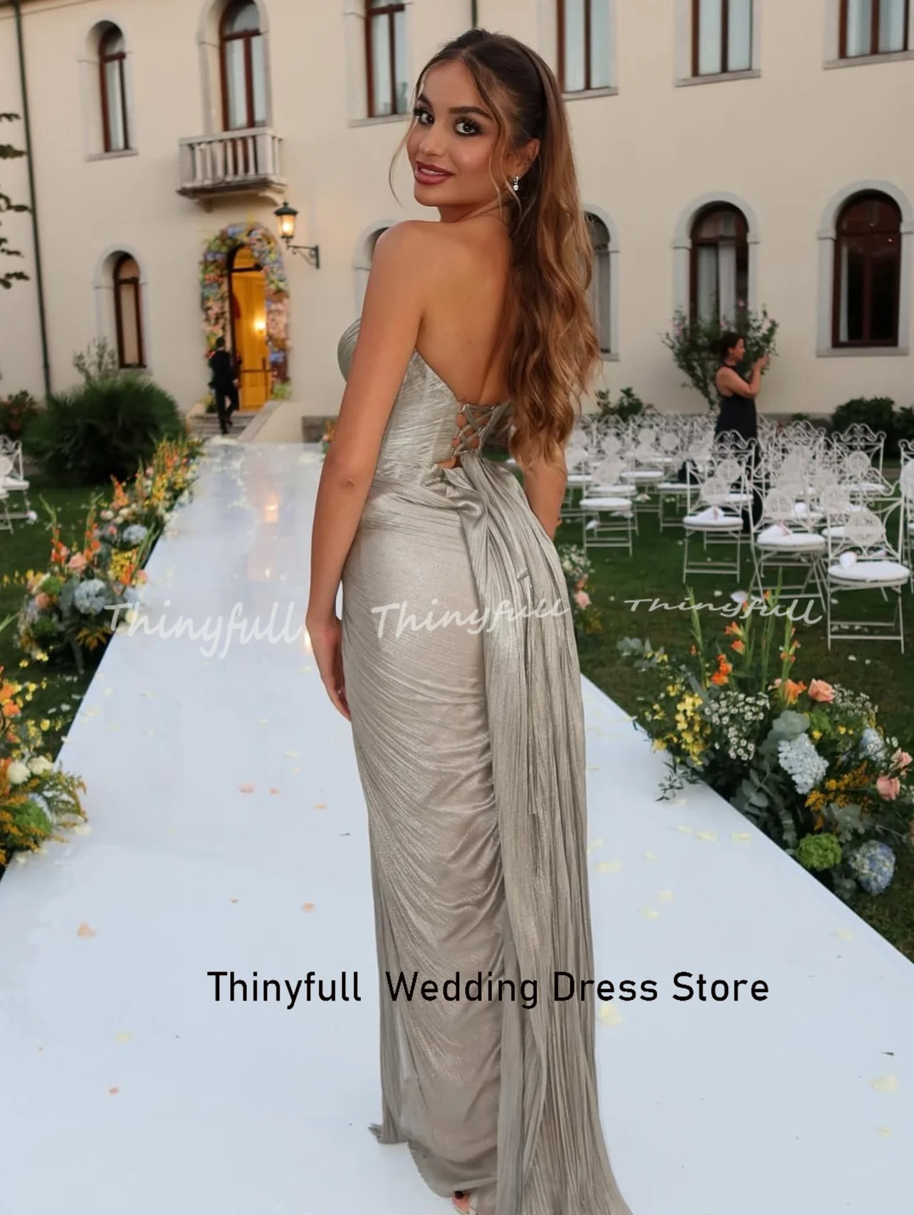 Thinyfull Meerjungfrau Arabischen Glitter Satin Prom Kleid Ärmellose Schatz Abendkleider Split Abendkleid Robe De Soirée Angepasst