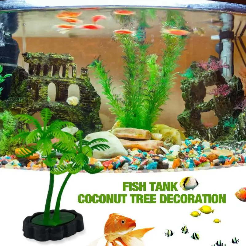 Green Aquarium Plants Mini Green Plants Landscape Undersea Water Grass Viewing Coconut Palm Tree for Aquarium Decorations