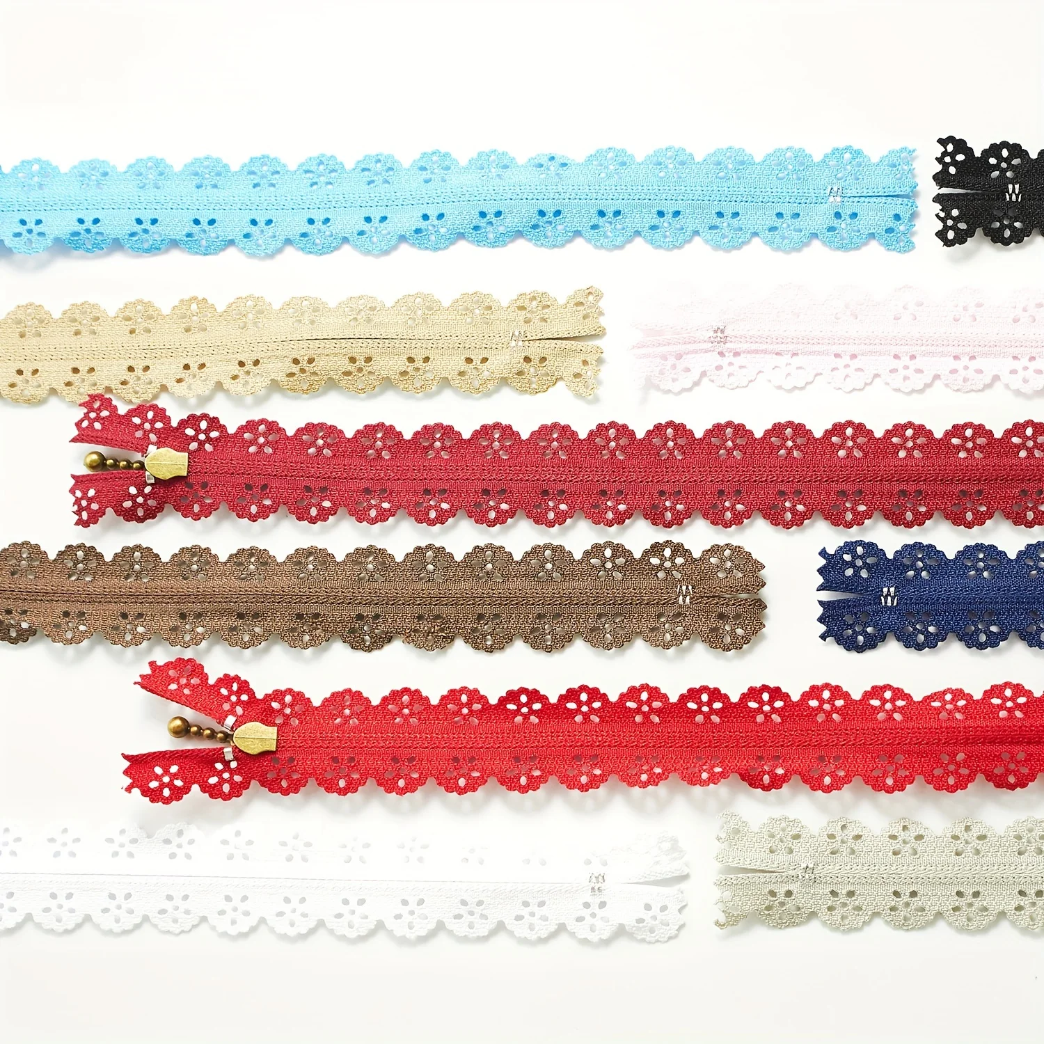 10Pcs #3 Nylon Lace Hollow Zippers Closed End Random Color Short Zips for Pocket Bag Clothing DIY Sewing Craft Accessories