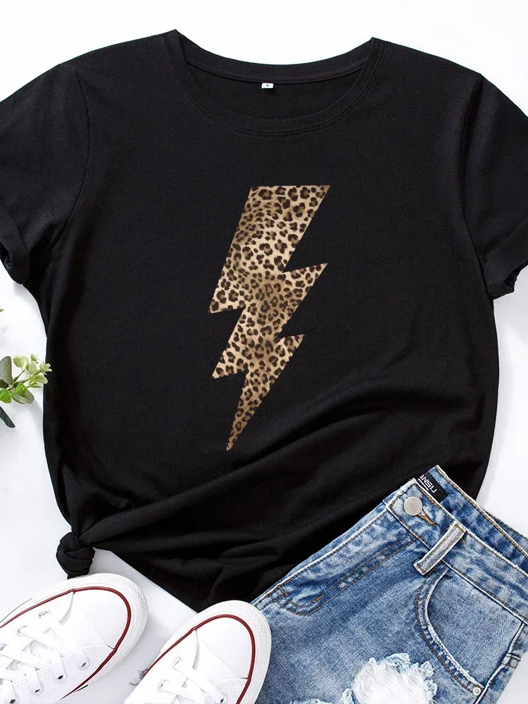 Leopard Lightning Print T Shirt Women Short Sleeve O Neck Loose Tshirt Summer Women Tee Shirt Tops Camisetas Mujer
