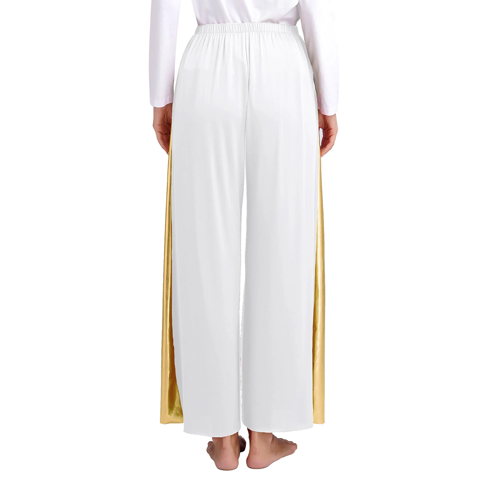 Women Dancewear Dancing Bottoms Praise Dance Palazzo Pants Metallic Patchwork Wide-Leg Trousers for Liturgical Worship Dance