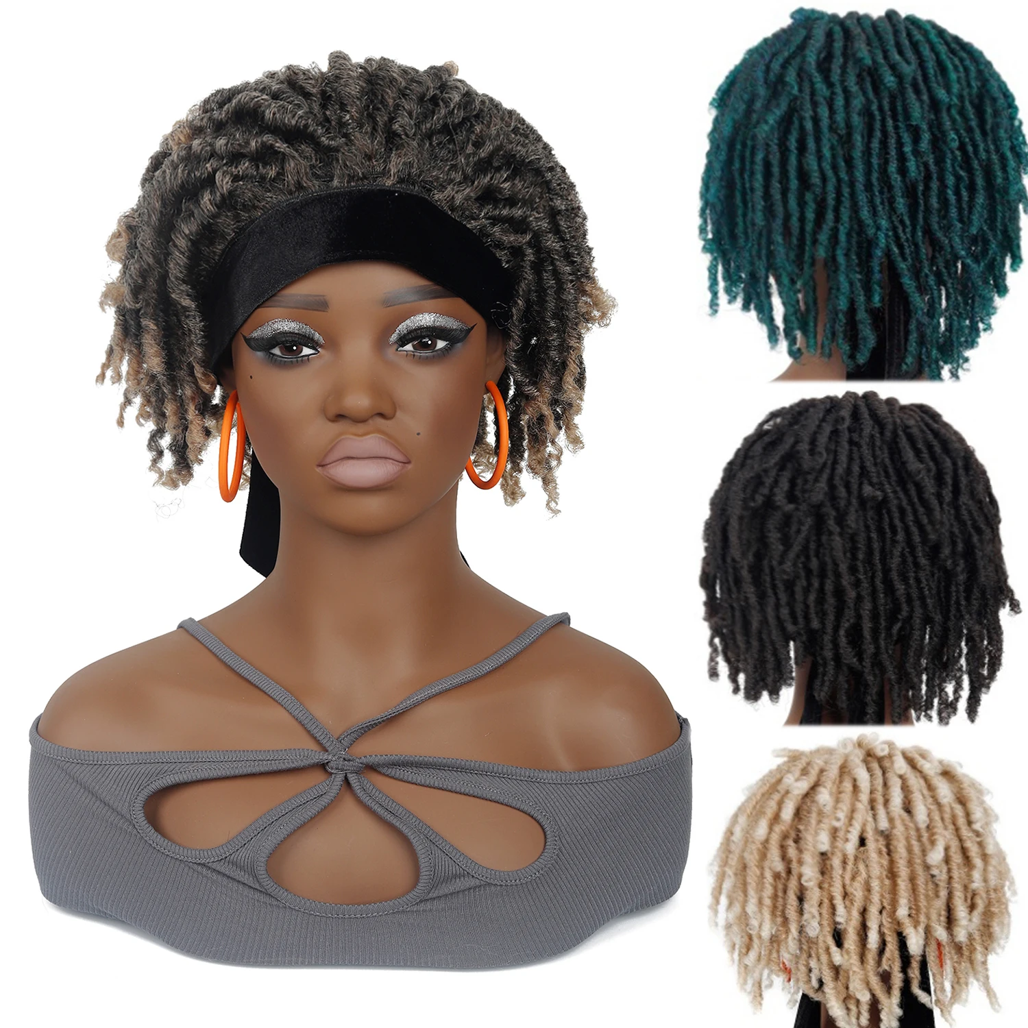 Velvet Headband Wig Short Spring Twist Dreadlocks Synthetic Braid Headwrap Wig Hollow Curl Boho Braided Headband Wig For Women