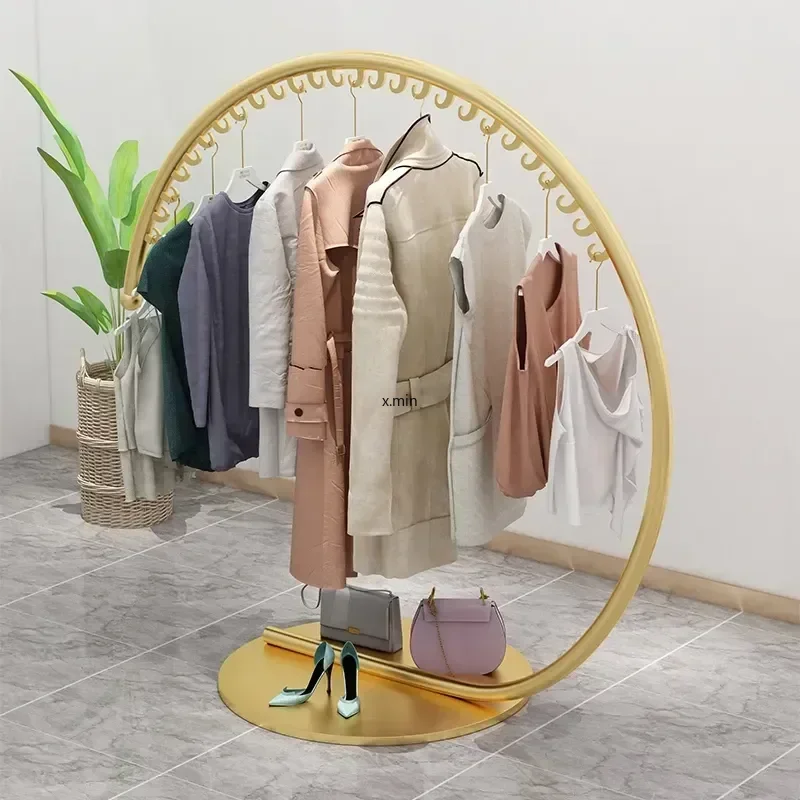 Creative Gold Clothes Display Hanger Coat Rack Wardrobe Clothing Drying Racks Floor Modern Standing Hanger Coat  Clothes Shelf