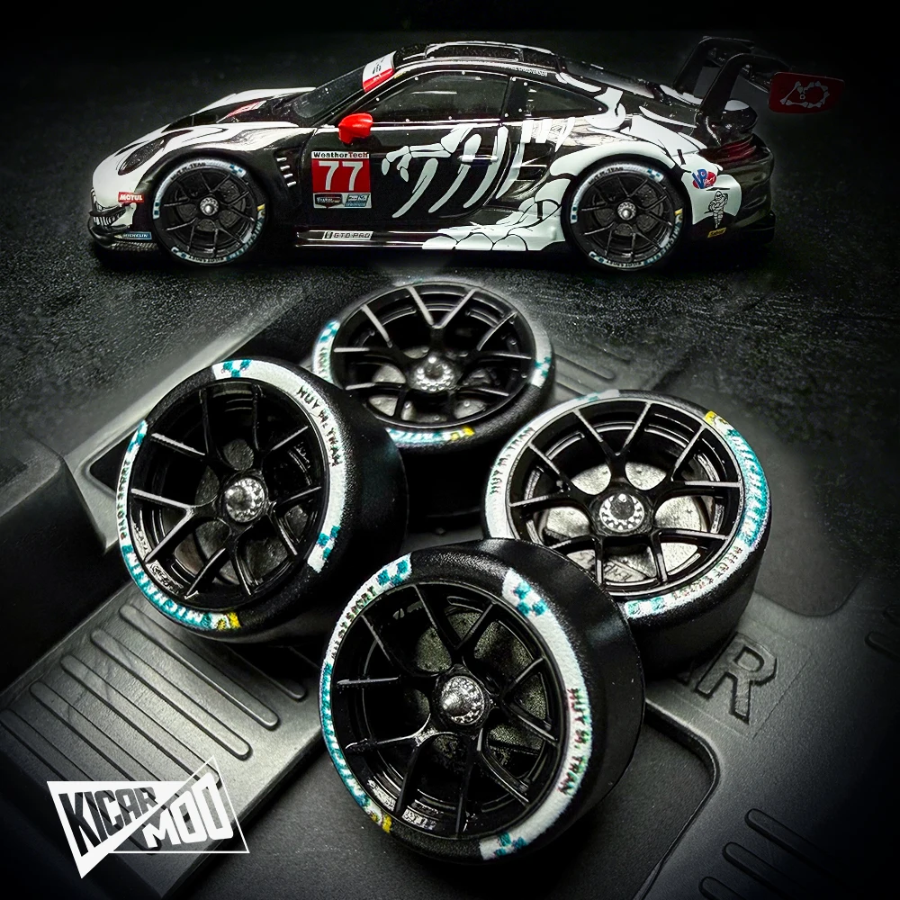 Kicarmod 1/64 Resin "Dove" Center Lock Racing Model Wheels 10.8mm with Rubber Tires & Dynamic Bearings for MINIGT 911 R8 view 5
