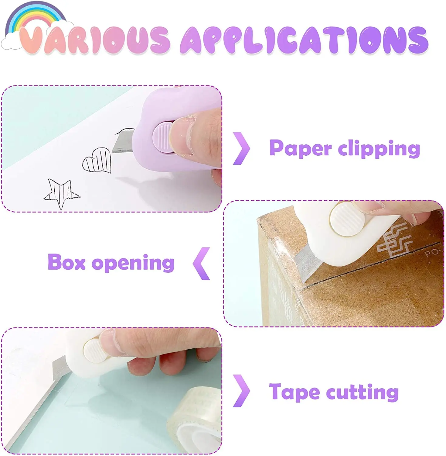 Cute Cartoon Cloud Color Mini Portable Utility Knife Paper Cutter Cutting Paper Razor Blade Office Stationery Cutting Supplies