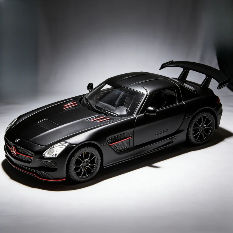 

Модель спортивного автомобиля SLS из сплава, масштаб 1:32, со звуком и светом, откатывающаяся, детская игрушка-украшение