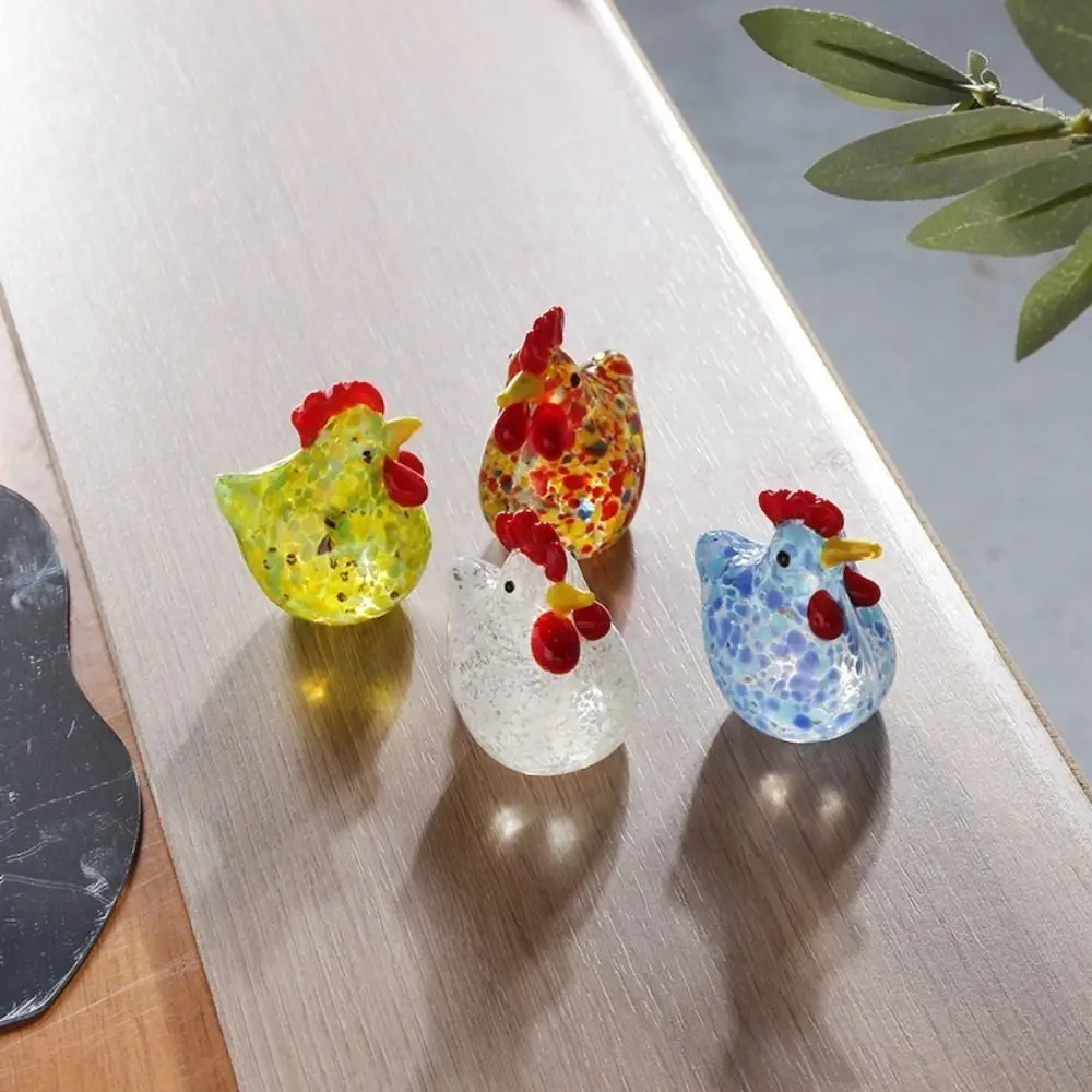 Hand Blown Glass Chicken Figurines Mini Home Decor Crystal Rooster Statues Table Ornament Smooth Surface Cock Miniatures Desktop