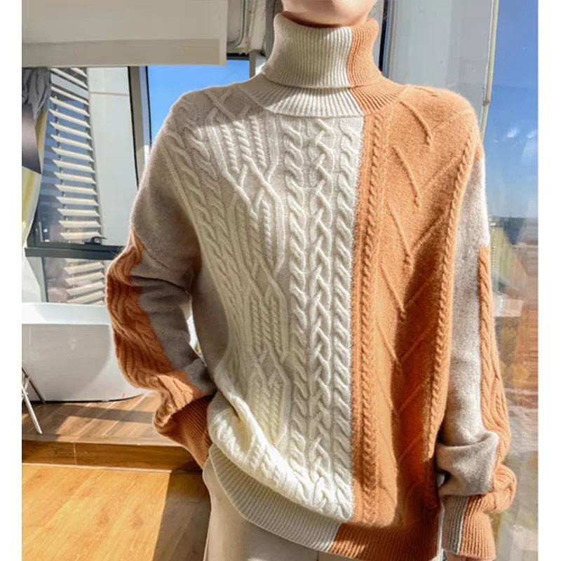 

Women's Turtleneck Sweaters Fashion Chic Loose Warm Knitted Jumper Autumn Winter Vintage Commute Comfortable Soft Wool Pullovers