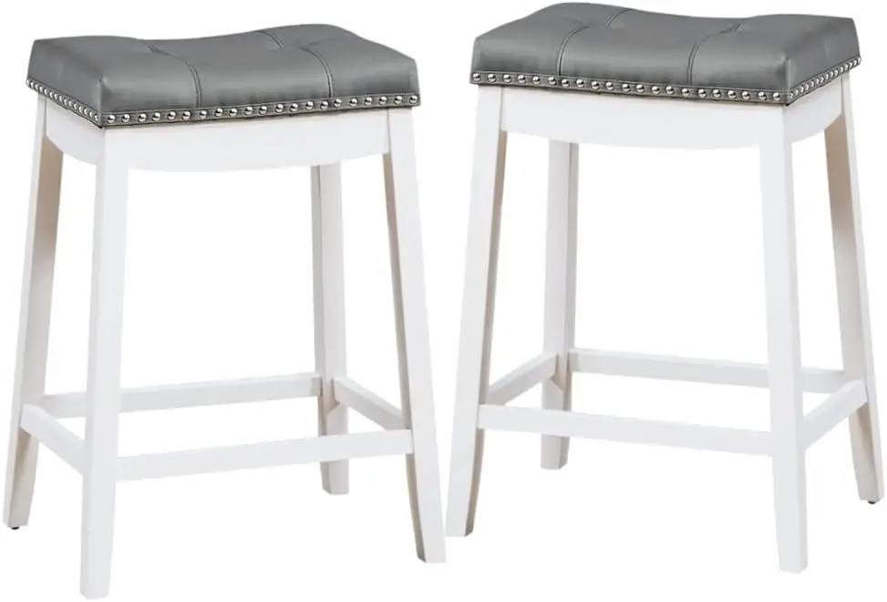 

Bar Stools Set of 2-24 Inch Counter Stools Height Solid Wood Legs Espresso with Gray PU Cushion for Kitchen Living