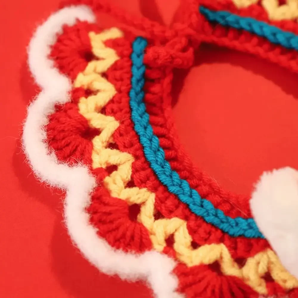 Chinese Style Spring Festival Lion Dance Cat Tie Handmade Warm New Year Pet Collar Adjustable Blessing Cat Knitting Scarf Autumn