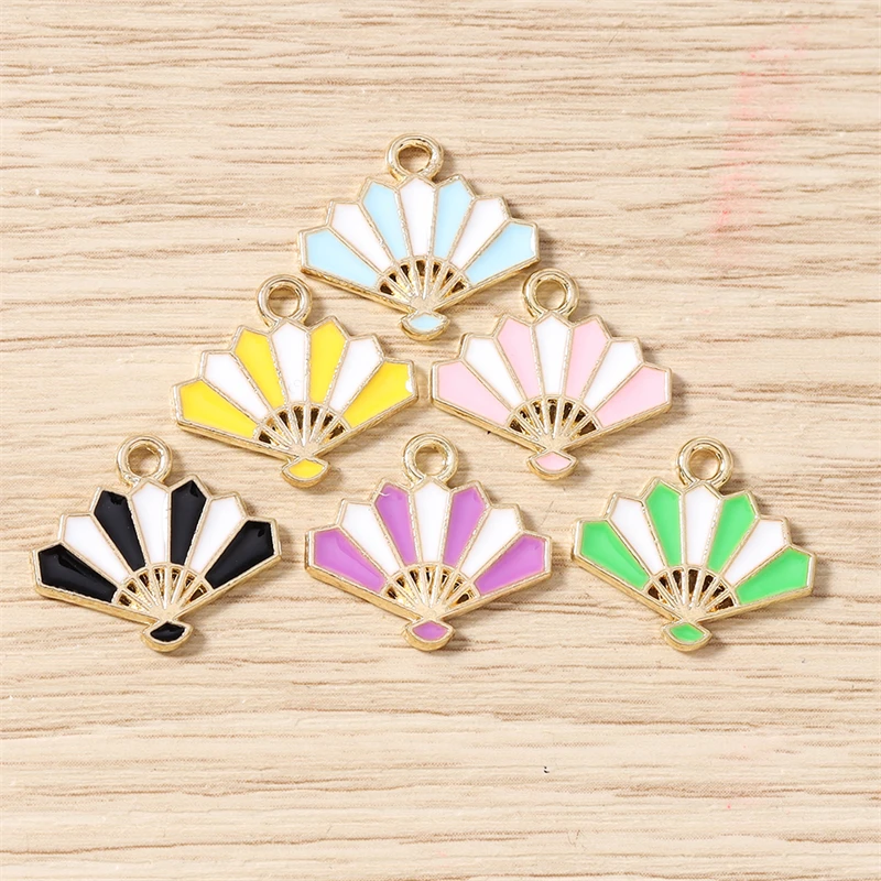 10 Stück 17 x 15 mm niedliche bunte Emaille-Fächer-Anhänger-Verbinder für die Schmuckherstellung, DIY-Halsketten, Ohrringe, handgefertigtes Kunsthandwerk, Zubehör – Detail 12
