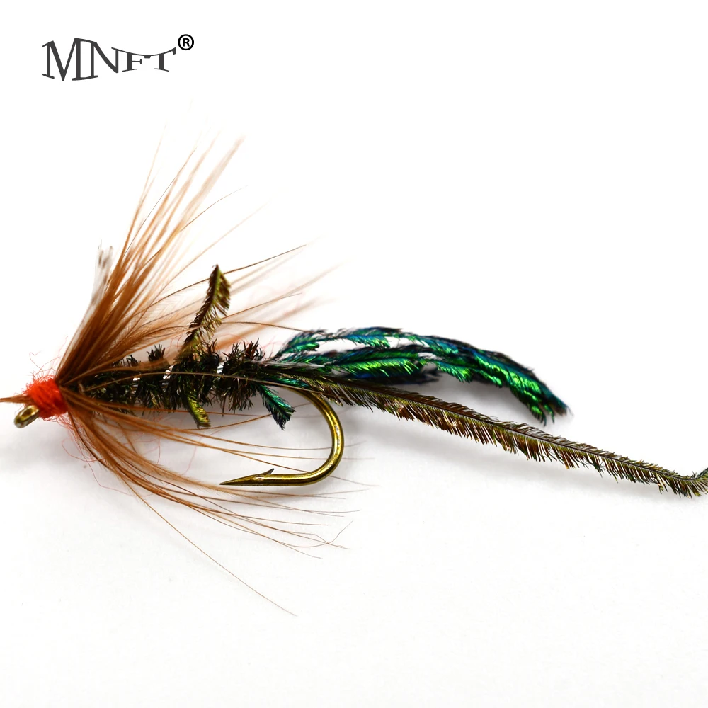 MNFT 10PCS Olive Green Peacock Herl Body Bug Fishing Flies Peacocks Feather Tail Trout Fly Fishing Lures Hooks 10#