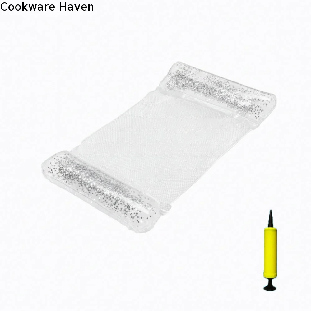 Foldable Inflatable Water Hammock Durable PVC Inflatable Design Pool Float Stripe Pattern Transparent Glitter Swimming Mattress