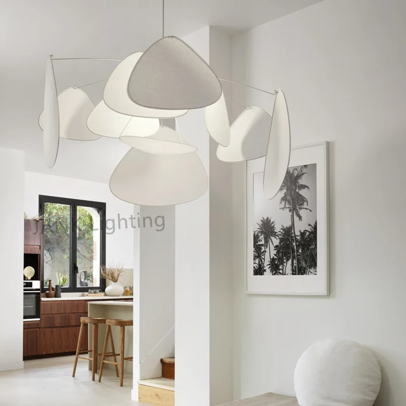 French Designer White Fabric Screen Chandelier Kitchen Island Living Room Bedroom Leaf Grid Lamp House Decor Suspension Lighting