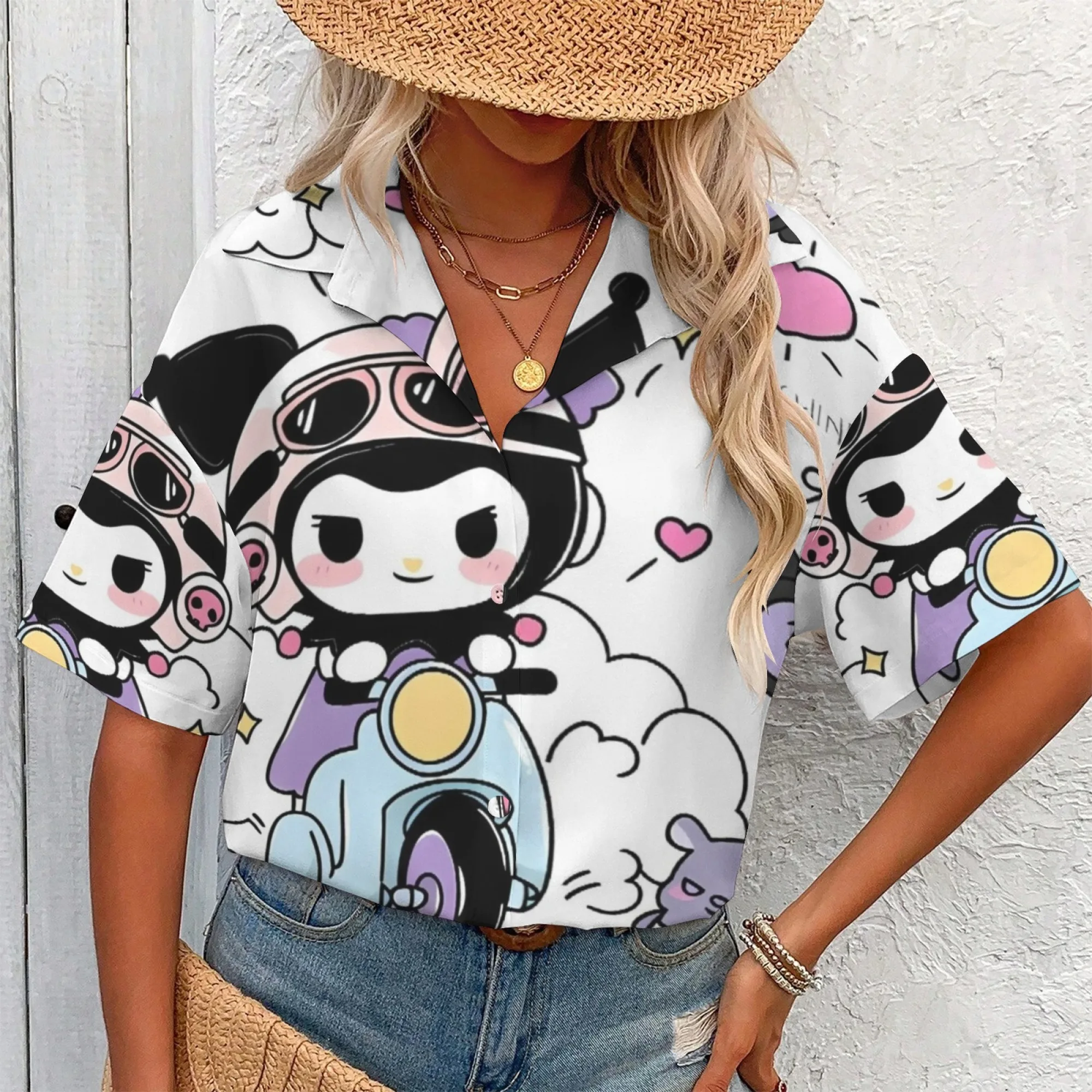 Camisa y pantalones Kuromi, camiseta de gran tamaño, ropa de mujer, reseñas coreanas, muchas ropa, camisas Kuromi para niñas de 11 a 12 años