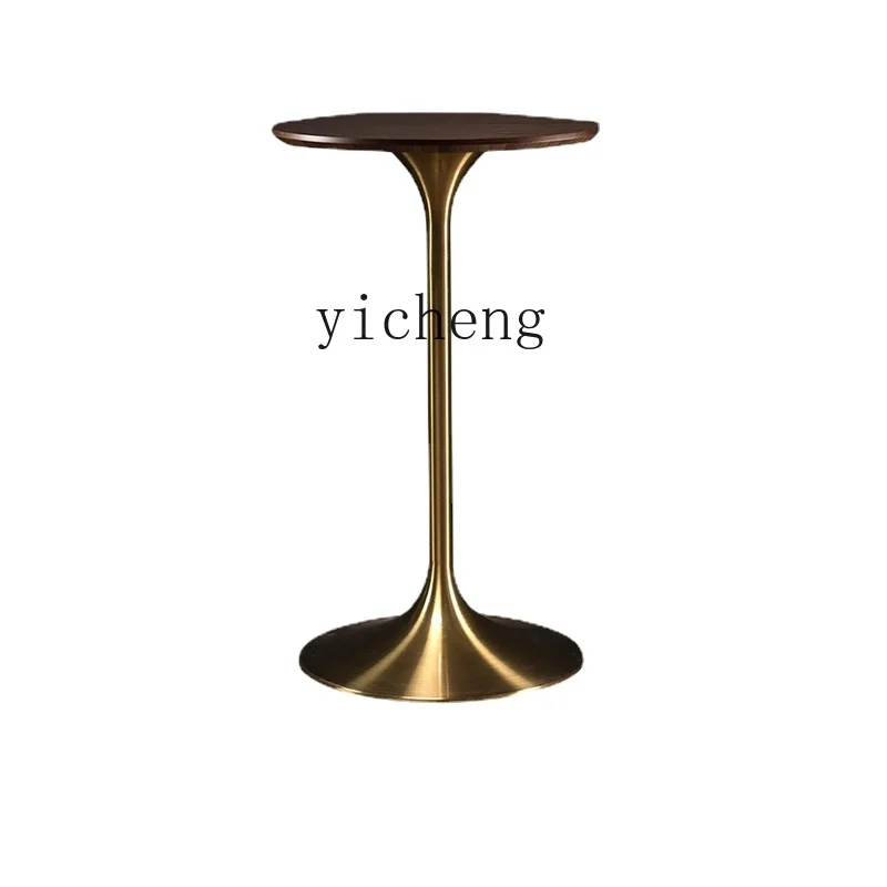 Tqh Balcony Light Luxury round Bar Table Household Tulip Walnut Bar Counter Coffee Table