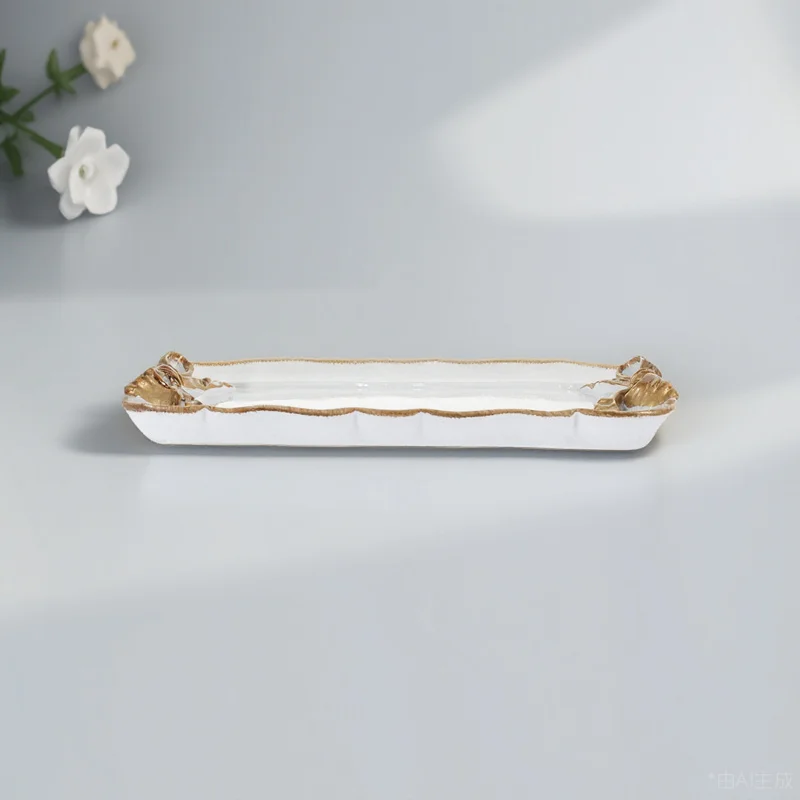 

Fruit Serving Tray Resin Rectangular Bowknot Dessert Plate Stable Lightweight Vintage Decorative Tableware Tray for Home Party