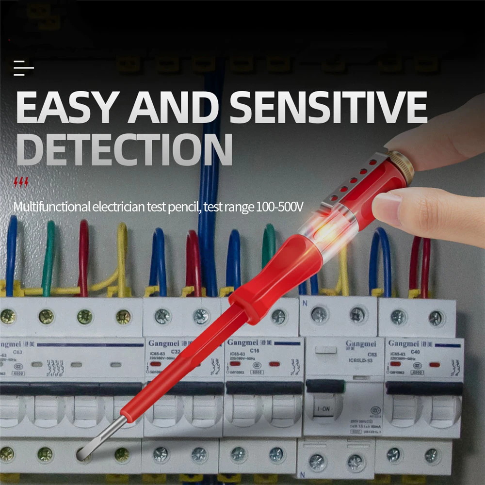 B07 Word Screwdriver Test Pen Pressure Indicator Test Pen Tester Screwdriver 100-500V Neon Light Non-contact Insulation Test Pen