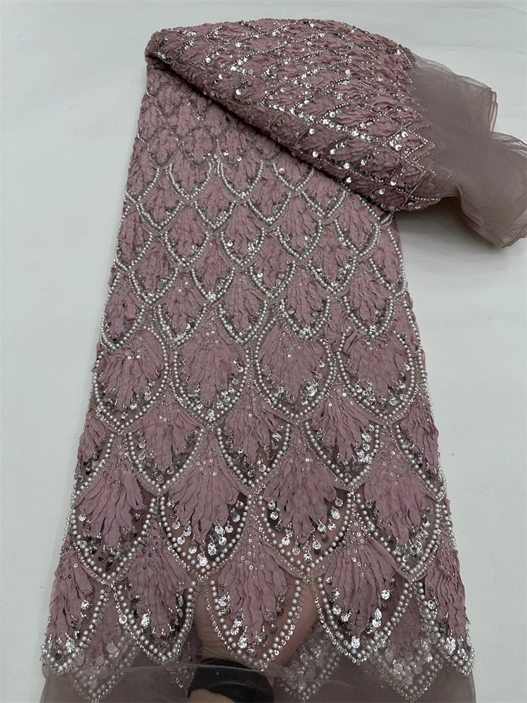 

Luxurious Lace Fabric for Sewing, 2025 African Beaded Groom Embroidery, Nigerian and French Sequins, High Quality