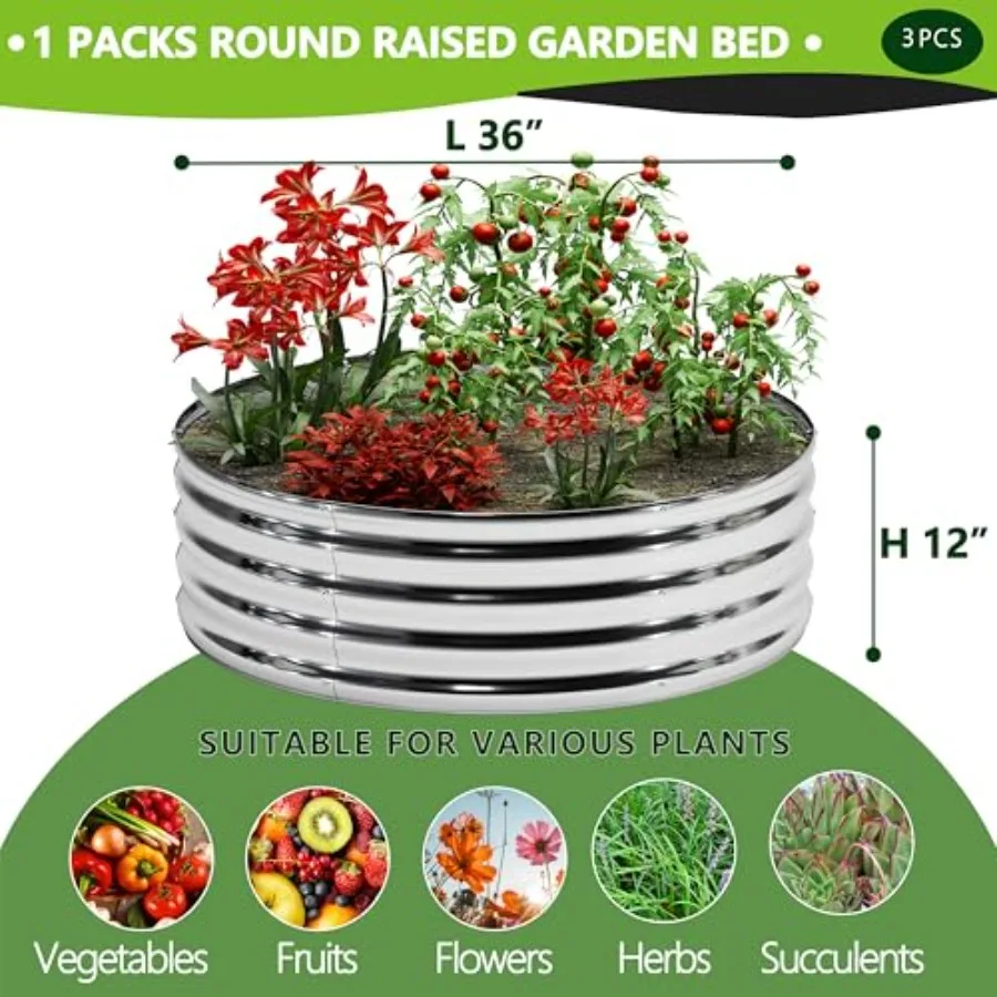 3Pack 3x3x1ft Gaanized Raised Garden Bed, Planter Raised Garden Beds Outdoor, Round Clearance Raised Garden Beds for Gardening