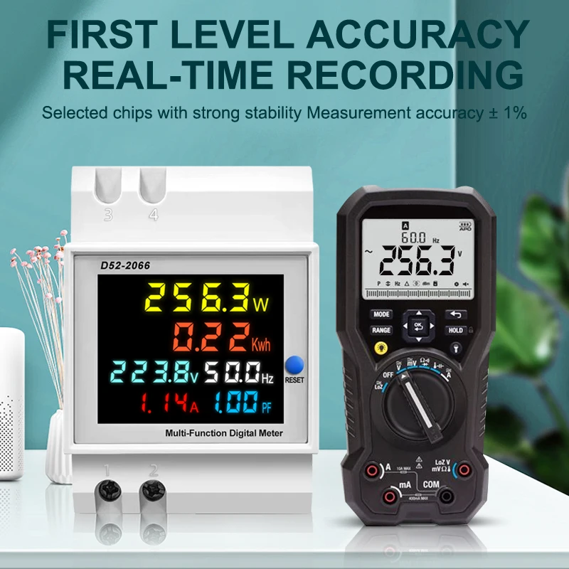 6IN1 DIN Rail AC Monitor 110V 220V 380V 100A Voltage Current Power Factor Active KWH Electric Energy Frequency Meter VOLT AMP - view 5