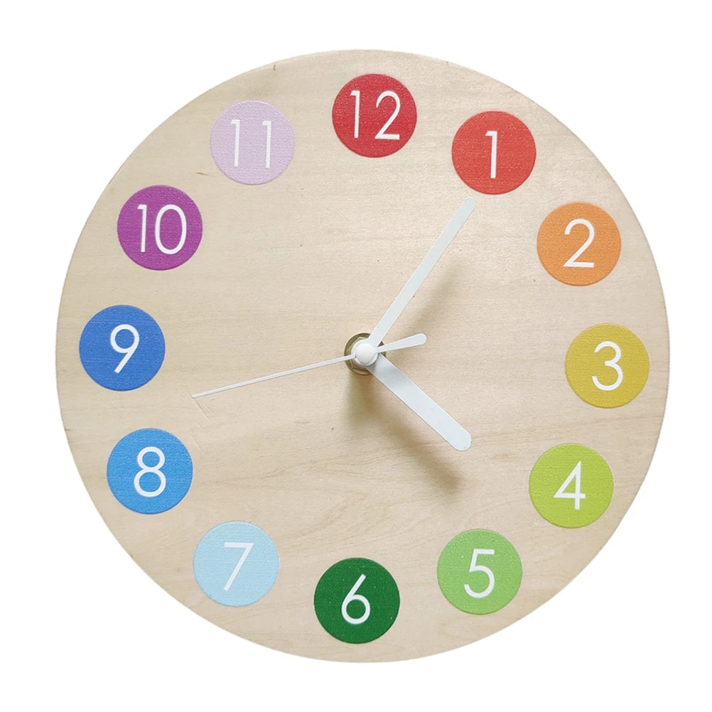 

Wooden Wall Clock Home Decor Mute Clocks for Living Room Children Bedroom Decorative Hanging Clock Rainbow Color Low Noise