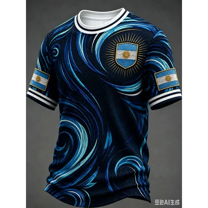 2026 Argentina Fan Inspired Soccer Jersey Sun of May Wave Crew Neck Quick Drying Unisex Light Blue White Sports Football T-shirt