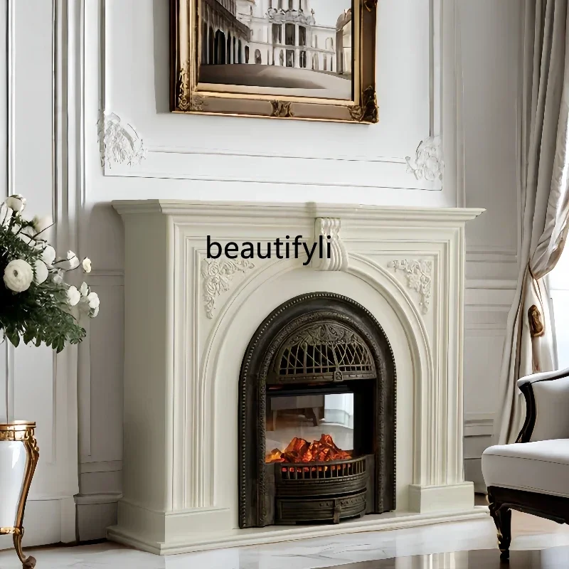 

French retro fireplace cabinet Solid wood porch Simulation fire fireplace, French fireplace decorative cabinet