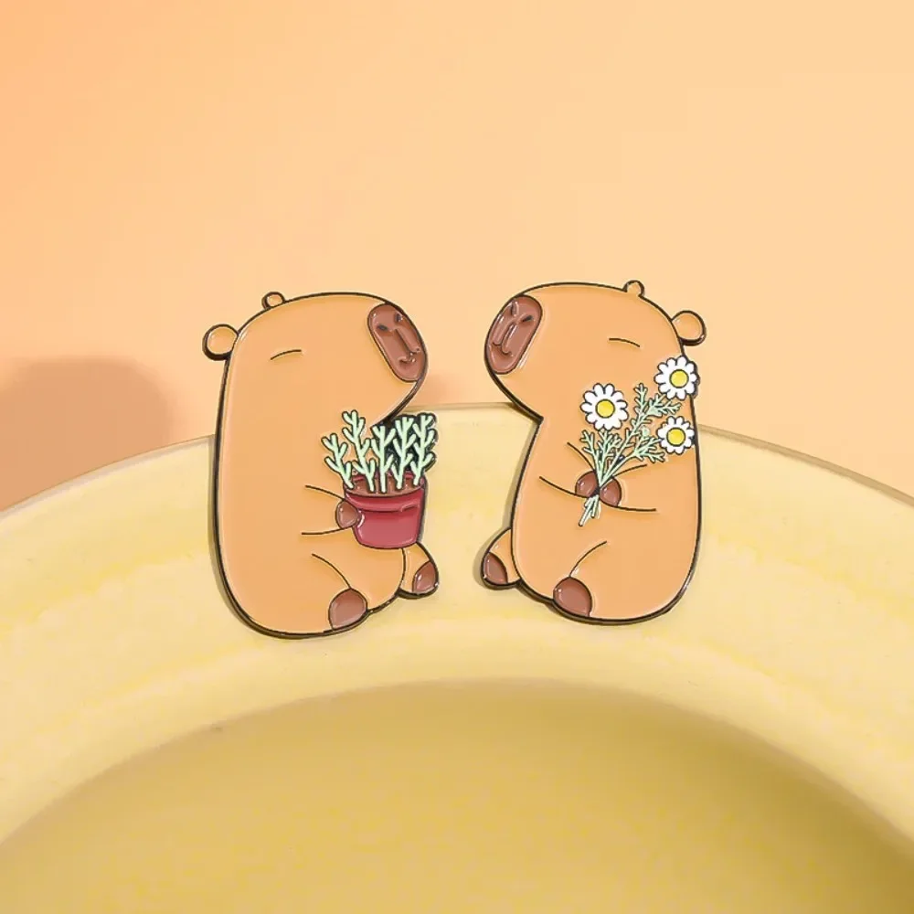 Cute Capybara Enamel Pins Cartoon Animal  Metal Brooches Shirt Backpack Lapel Badge Jewelry Gift for Kids Friends