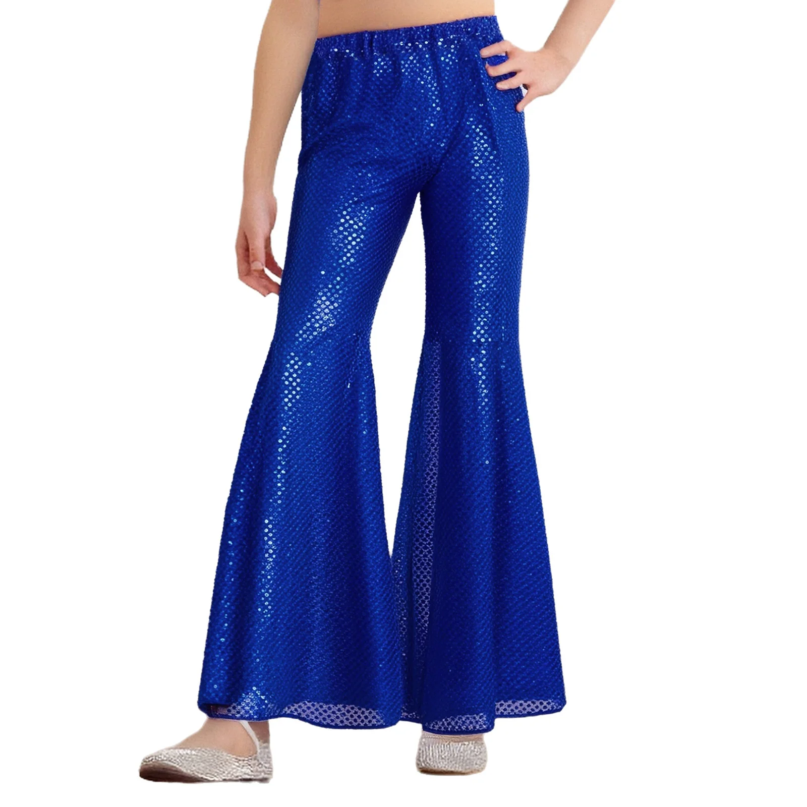 Kids Girls Hip-Hop Jazz Dance Pants Sparkling Sequins Flared Pants Elastic Waistband Bell-Bottom Trousers Dancewear