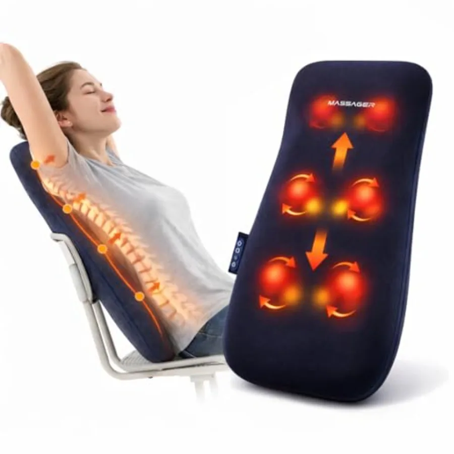 

Back Neck Massager with Heat for Pain Relief FSA Full-Length Rolling Massage Cushion for Upper Lower Back 3 Modes 2 Heat Levels
