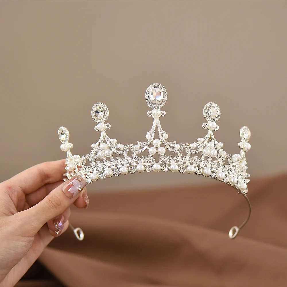 Children's Crown Temperament Round Head Pearl Hair Accessories Baby Birthday Performance Princess Dress Decoration