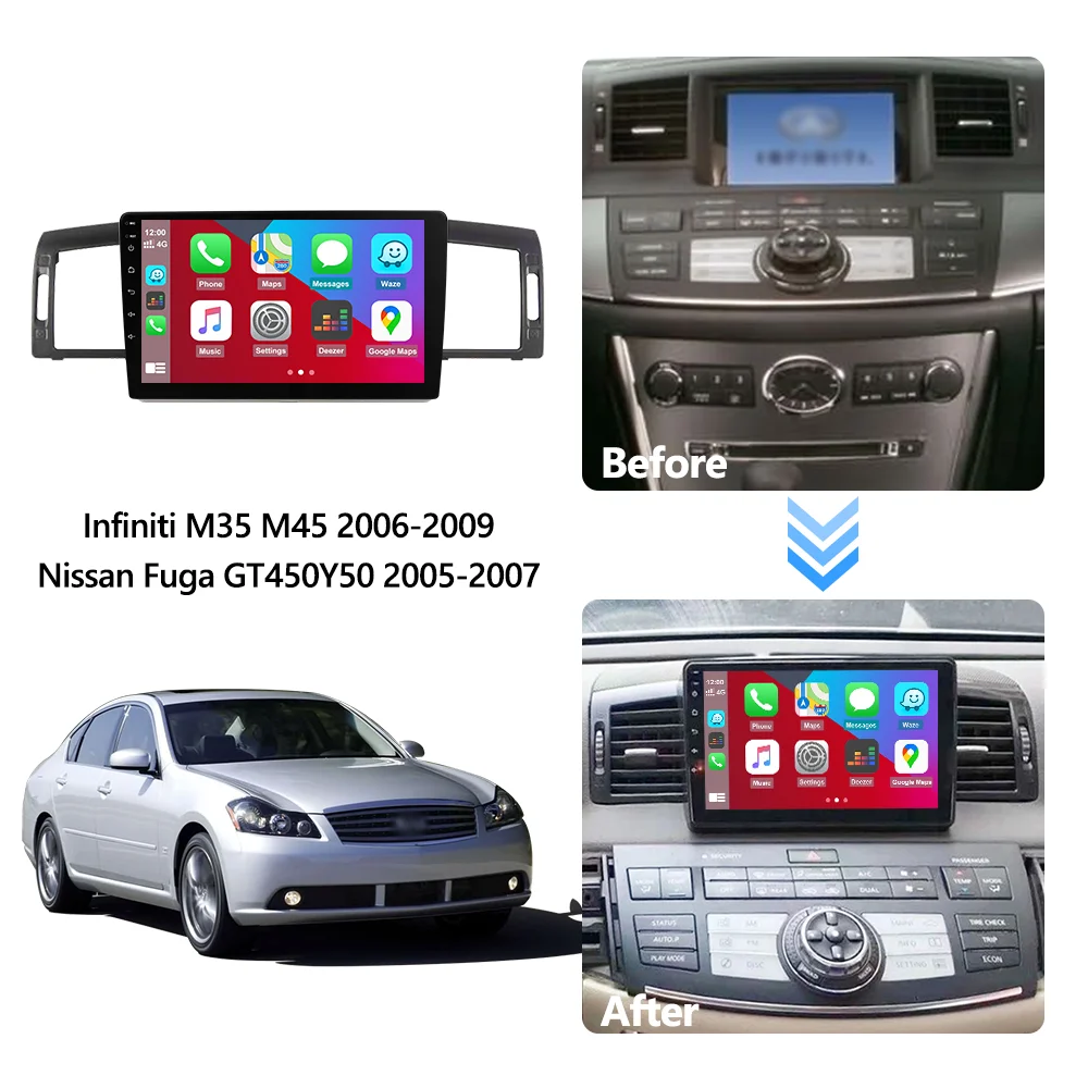 Eunavi Android 13 7862c Car Radio Multimedia Player For Infiniti M35 M45 2006-2009 Nissan Fuga GT450Y50 2005-2007 GPS Navigation