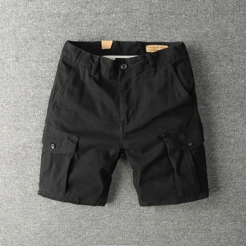 American Style Heavyweight Pure Cotton Workwear Shorts Men's Ameika Casual Retro Multi Pocket Five-Quarter Mid-Pants
