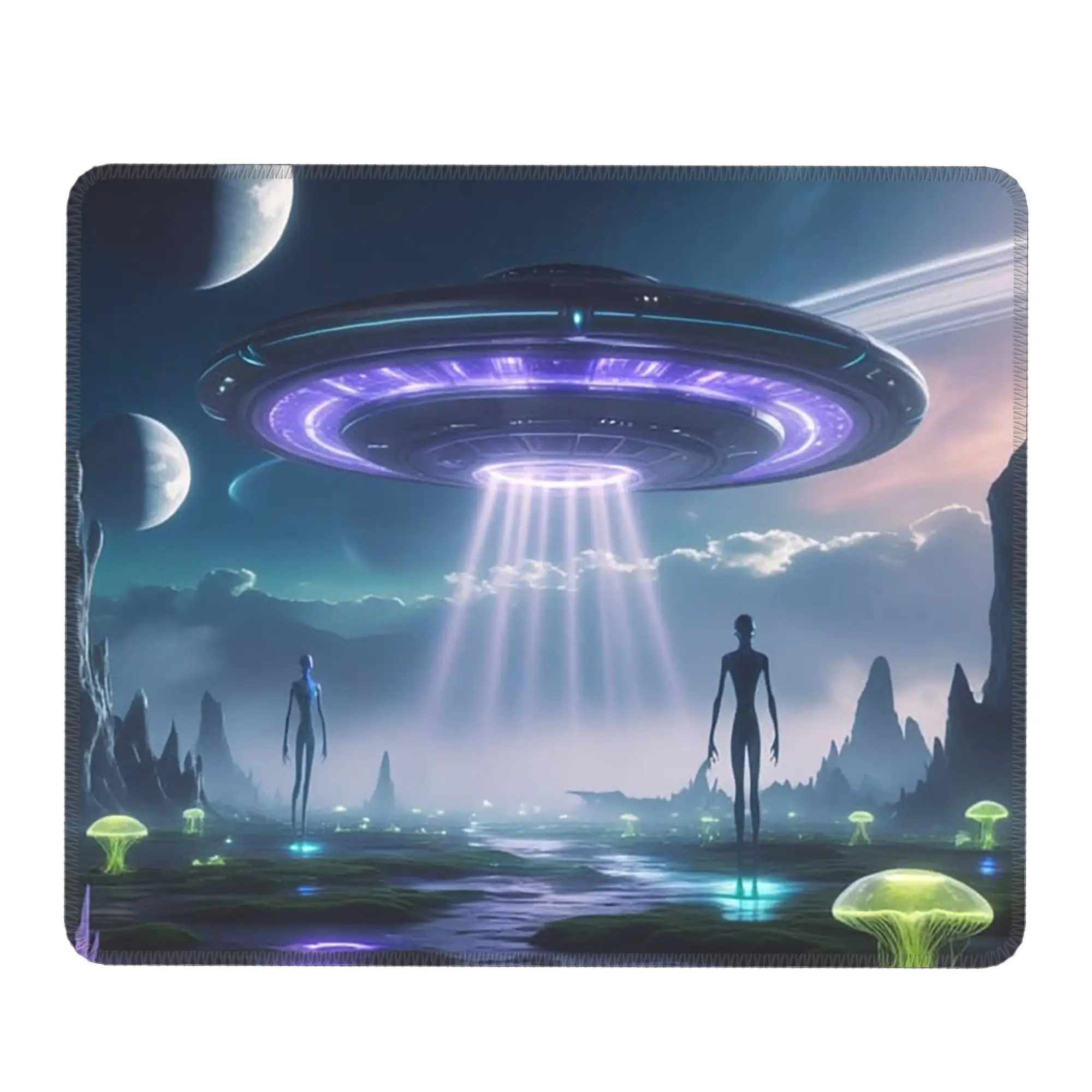 Fantasy UFO And Alien Landscape Mouse Pad Computer Keyboard Mouse Mat Gaming PC Laptop Desk Mat Office Accessories Table Mats
