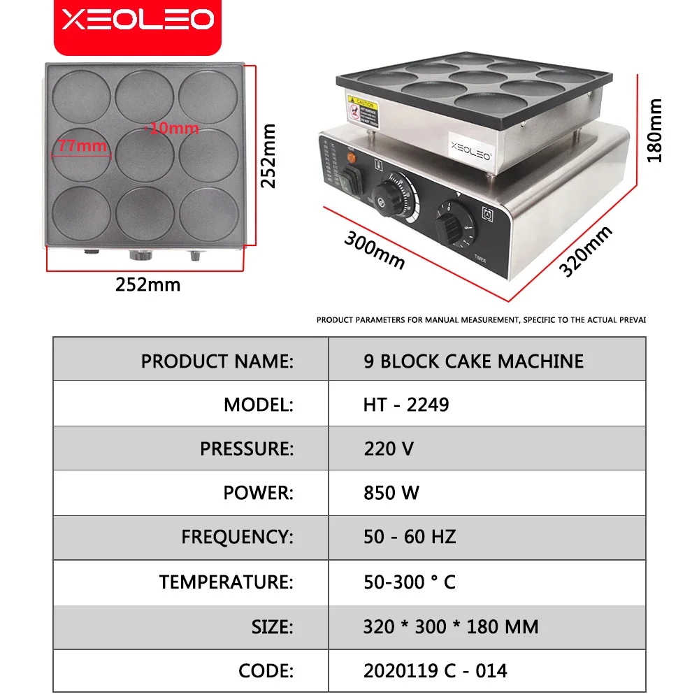 XEOLEO 850W Electric Dutch Pancake Makerr 9-Holes Mini Dutch Nachine Poffertjes Grill Muffin Machine Non-stick Waffle Maker