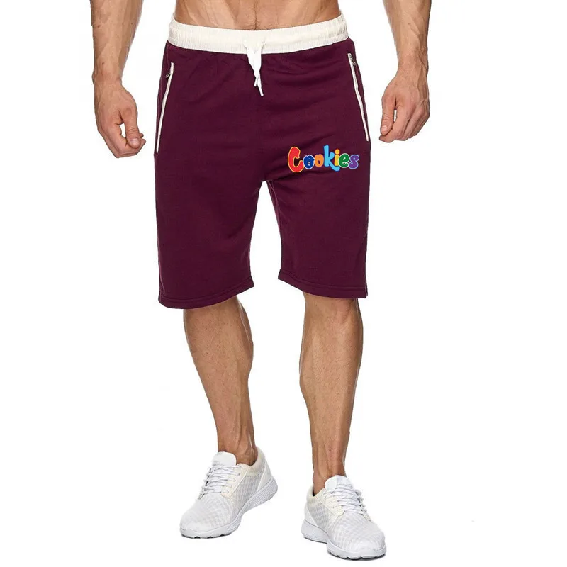 COOKIES Print Summer Men's Casual Shorts  Thin Soft Sports Zip Pocket Korea Elasticity Lace-up Waist Jogging Work Shorts  Male