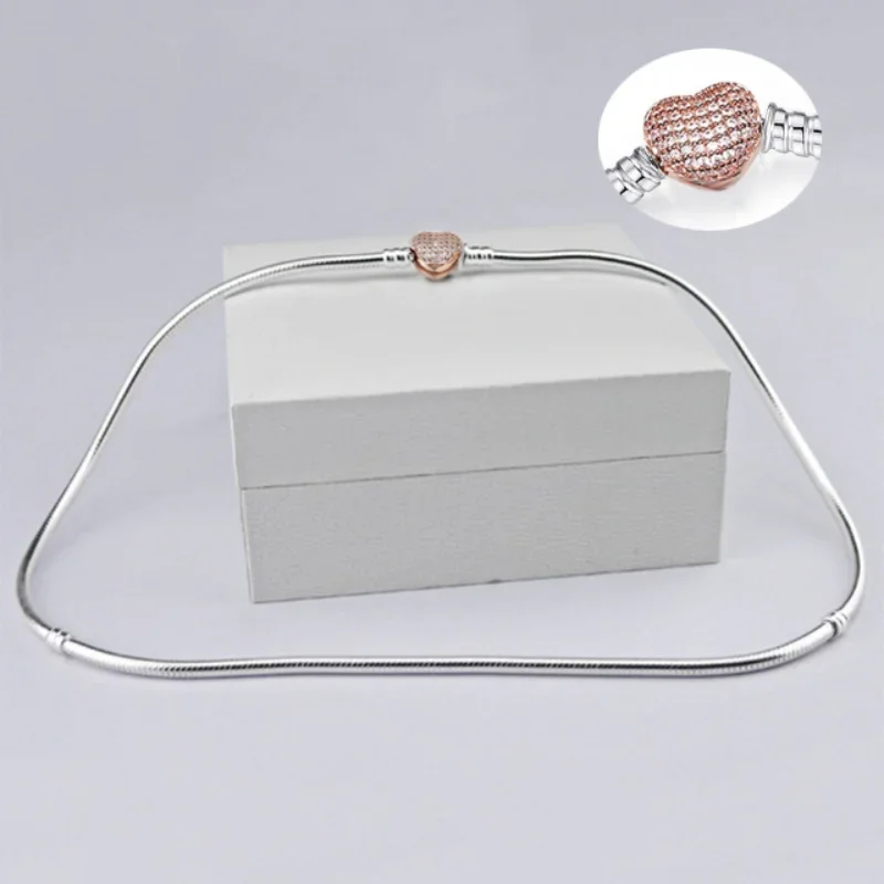 Nuevo collar con dije de plata 925 de 45CM de longitud, cadena de serpiente compatible con collares con colgante Original de marca para mujer, amante, regalo de joyería DIY