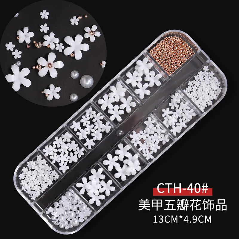 2Packs  mix size white flower Nail Art Decoration  nail rhinestones  NAIL Crystal  Nail steel ball