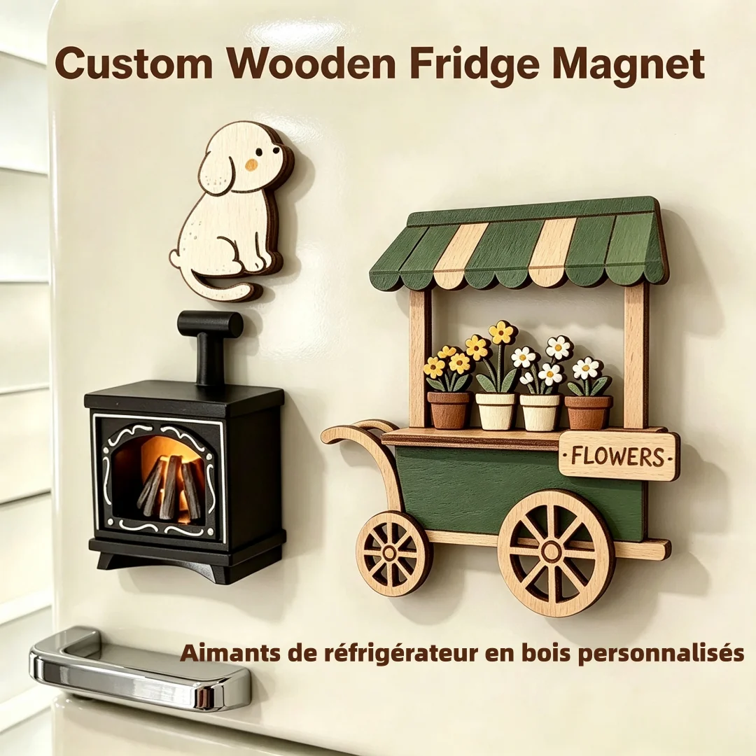 Wholesale Custom 3D Wooden Refrigerator Magnet Handmade Wood Souvenir Decorative Fridge Magnet Best Selling Wooden Magnets