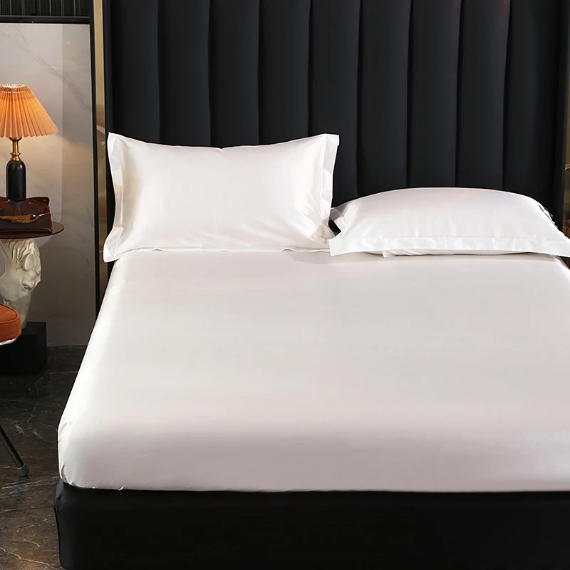 Mulberry Silk Bed Sheet Set with Fitted Sheet Flat Sheets Pillowcase Luxury Solid Color Bedding Sets Wrinkle-Free Antiallergic