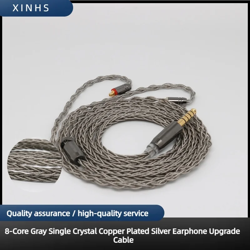 XINHS 8Core Gray Single Crystal Copper Plated Silver Earphone Upgrade Cable for KZ KZZSX ZSN ES3 KC2