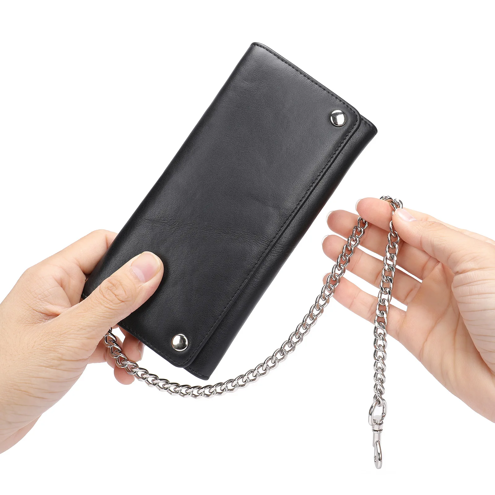 Marut Men's Magnetic Buckle Card Bag Fashion Retro Chain style Zero Wallet Men's Medium to Long Multi slot Men's Wallet