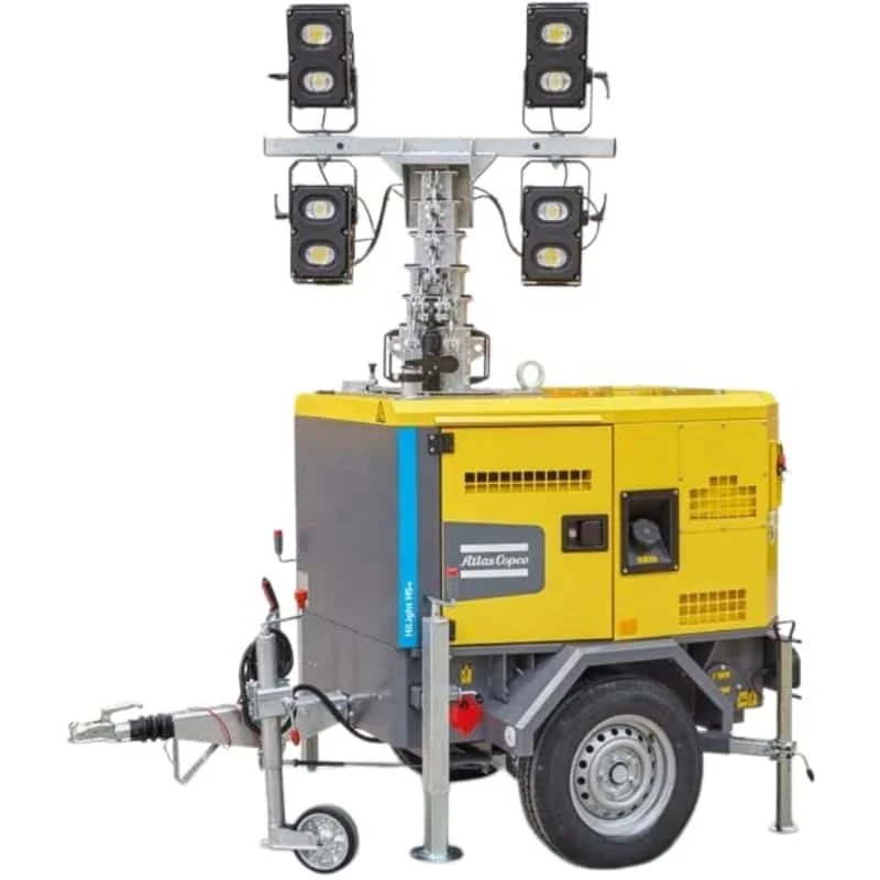 Towable Mobile Generator Light Tower with Hydraulic Mast and LED Lamps for Mining Road Construction Job Site Use