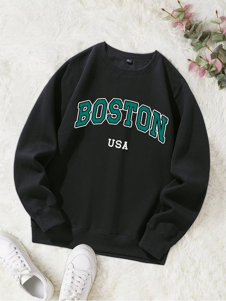 Boston Usa Letter Print Hooded Men Simple Warm Autumn Hoodies Street Casual Comfortable Hoodie Fashion Oversized O-Neck Tops