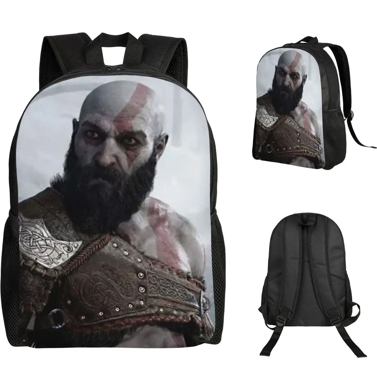 Skull Kratos God Of War กระเป๋าเป้สะพายหลังนักเรียนโรงเรียนกระเป๋าเดินป่า Daypack สําหรับชายหญิงแฟชั่น Bookbag ไหล่กระเป๋า
