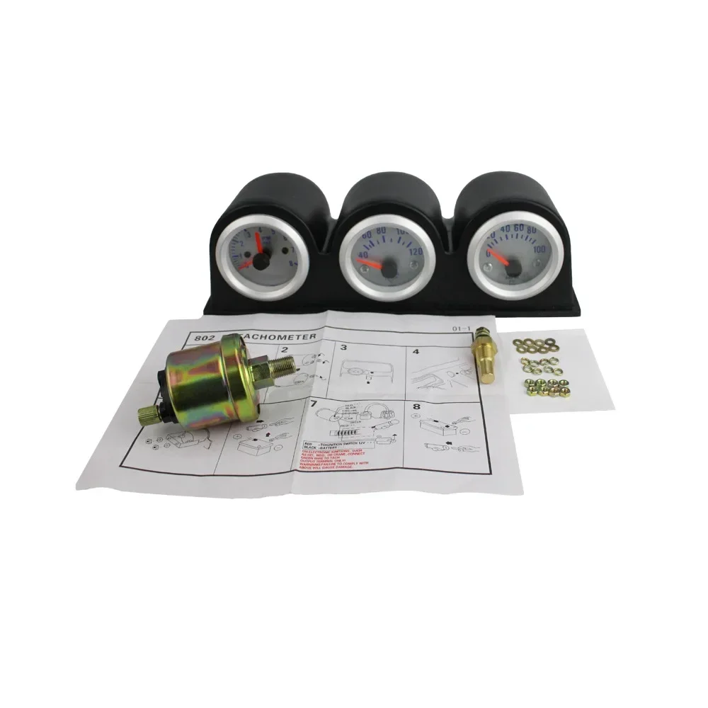 

2" 52mm Triple Oil Pressure Water Temp Tachometer Boost Gauge W/Sensor