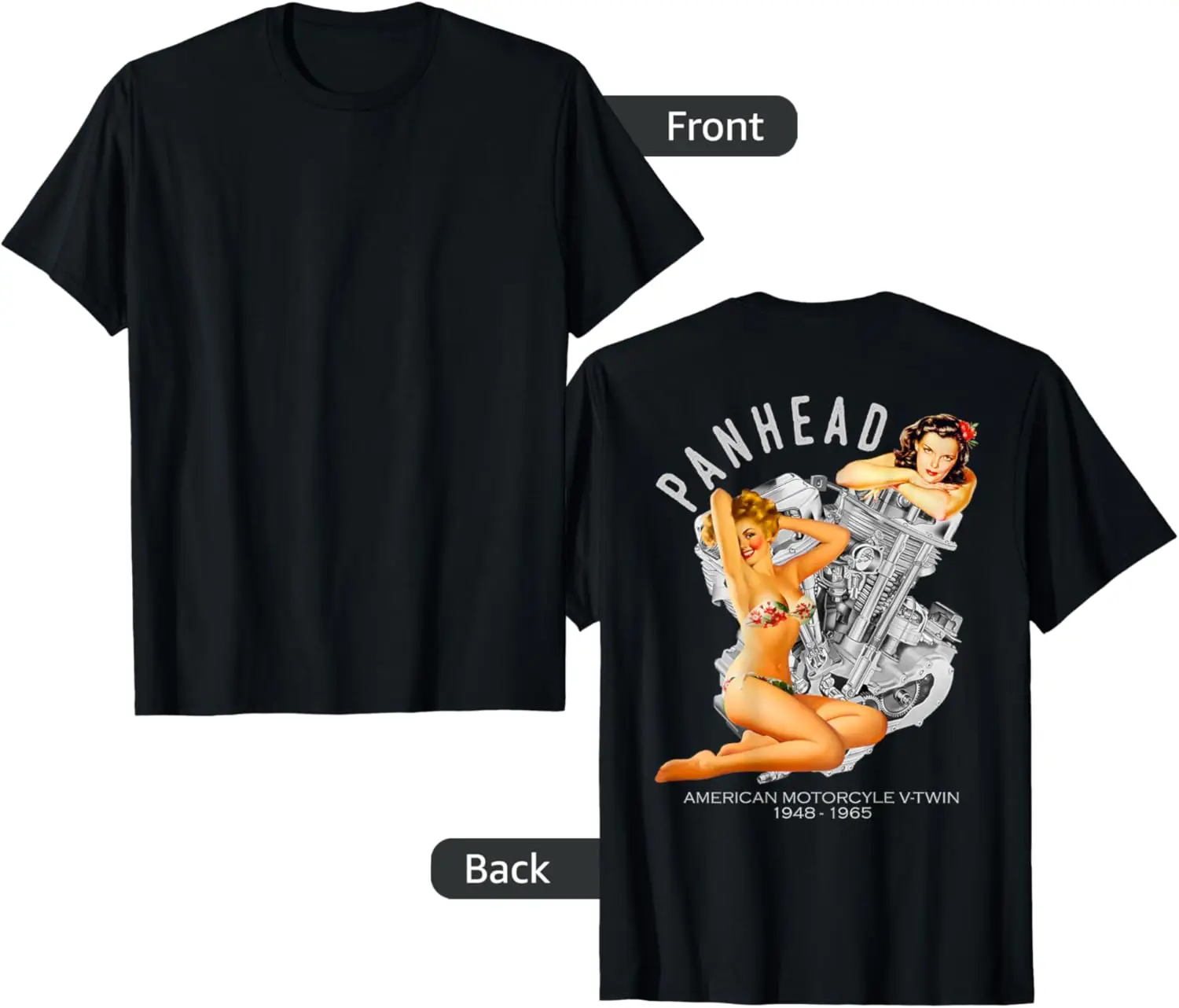 

HD PanHead Retro Pinup V-Twin Engine Motorcycle 1948 Biker T-Shirt
