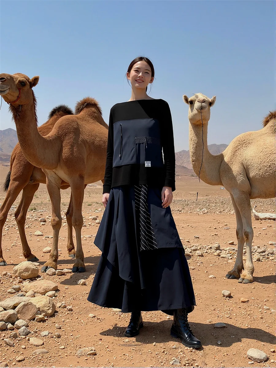 امرأة السراويل جرس أسفل الطبقات سلسلة التفاصيل المرأة منفعل بارد الشارع الشهير أزياء عالية الخصر مستقيم الساق سليم صالح الأسود فاسق #4